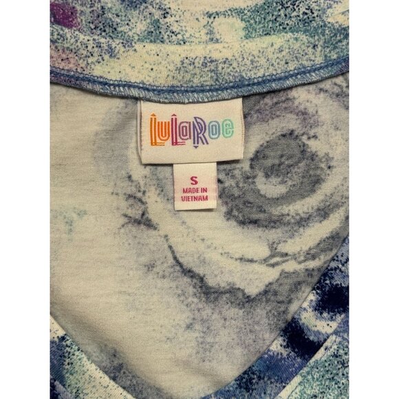 NEW LuLaRoe Womens Knit Tunic Top S Short Sleeve Blue Pink Floral Scoop Neck - Picture 9 of 9